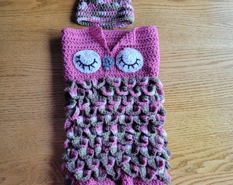 Crochet owl cocoon baby sack