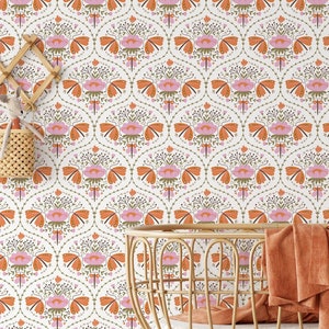 Butterfly Damask Peel and Stick Wallpaper / Removable Wallpaper