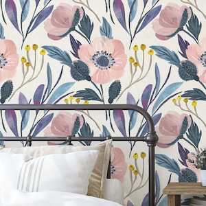 Large Scale Pink Flowers Peel and Stick Wallpaper / Removable Wallpaper