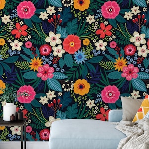 Colorful Floral Peel and Stick Wallpaper: Removable, Water Resistant