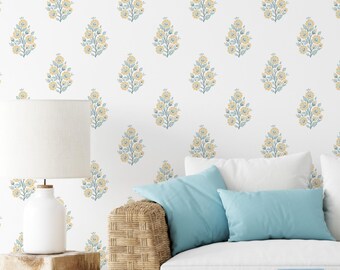 Block Print Floral Peel and Stick Wallpaper / Removable Wallpaper