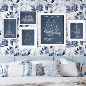 Indigo Blue Watercolor Floral Wallpaper / Peel and Stick Wallpaper / Removable Wallpaper