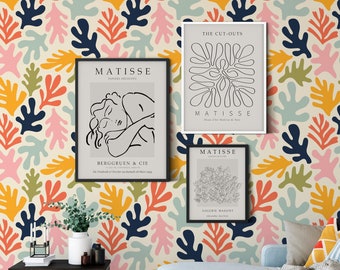 Matisse Style Peel and Stick Wallpaper: Colorful Leaf Design