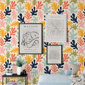 Matisse Style Peel and Stick Wallpaper: Colorful Leaf Design