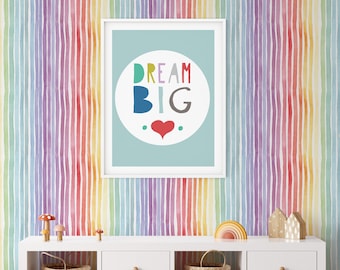 Rainbow Stripe Watercolor Peel and Stick Wallpaper | Self-Adhesive Wallpaper | Rainbow Pattern
