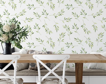 Green Leaf Peel and Stick Wallpaper: Botanical Removable Wall Decor