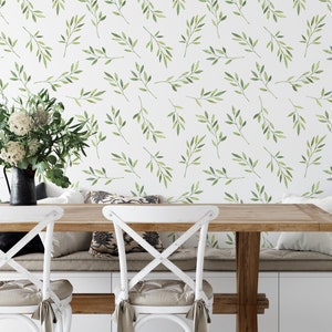 Green Leaf Removable Wallpaper / Peel and Stick Wallpaper / Self-Adhesive Botanical Wallpaper