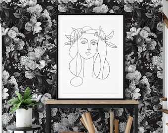 Vintage Black and White Floral Peel and Stick Wallpaper / Removable Wallpaper