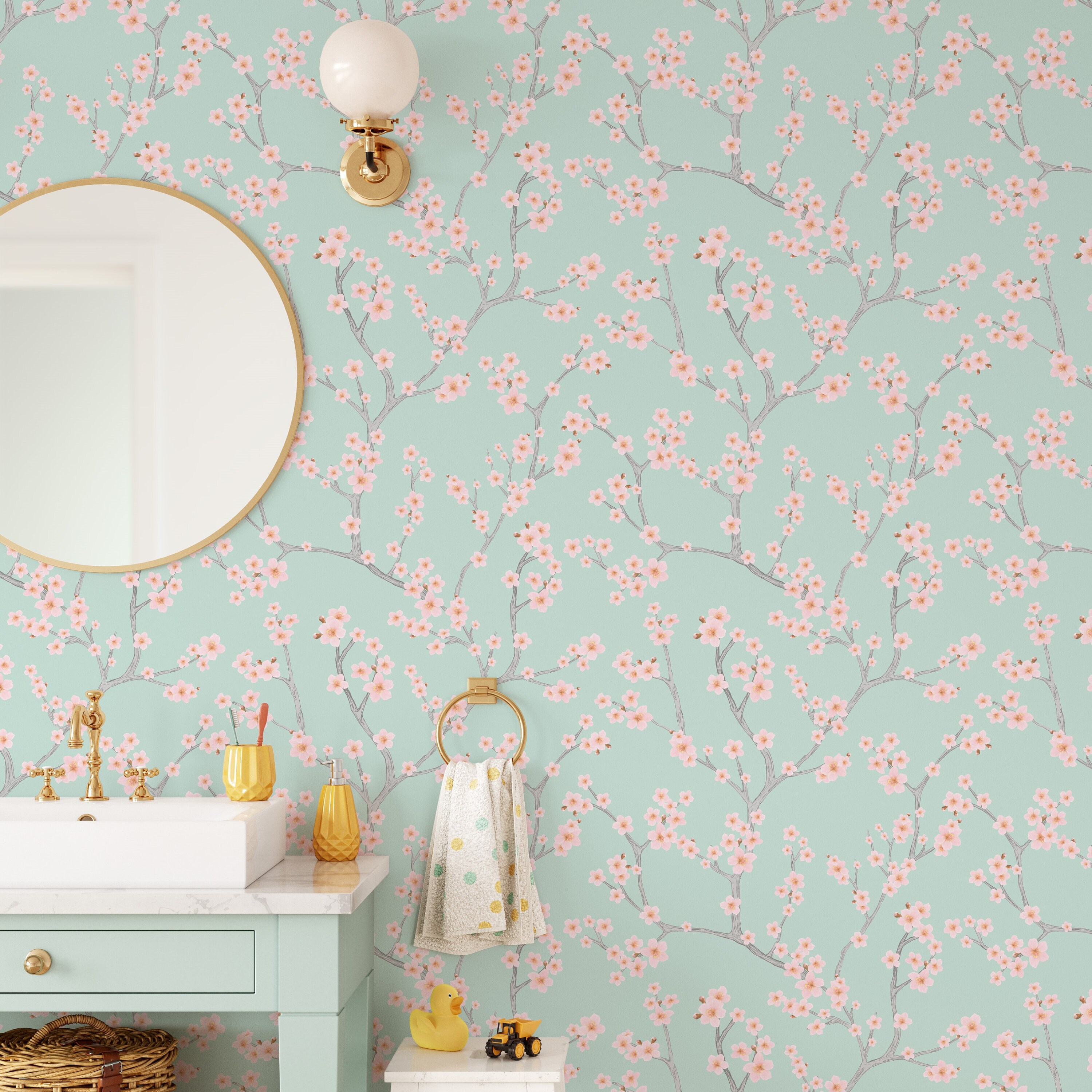 Cherry Blossom Chinoiserie Peel and Stick Wallpaper / Etsy