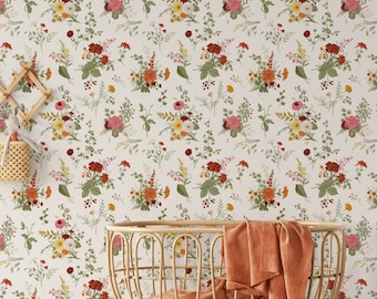 Vintage Floral Bouquet Wallpaper/ Peel and Stick Wallpaper / Removable Wallpaper