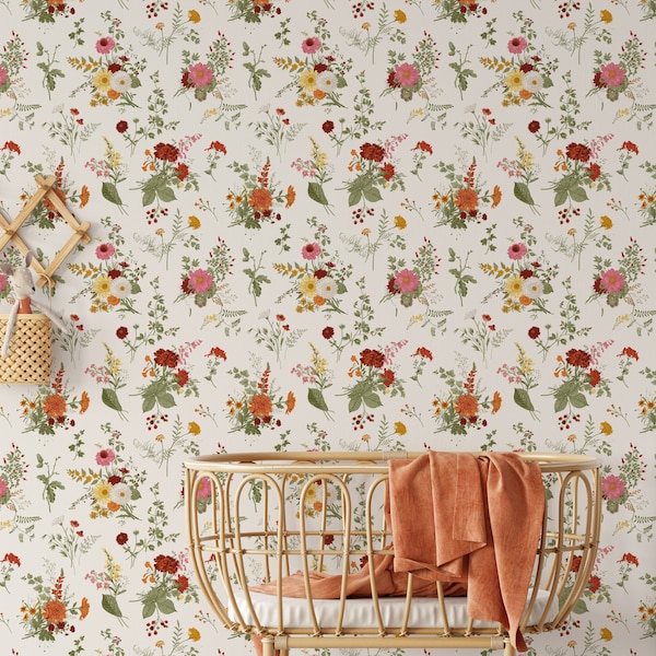 Vintage Floral Bouquet Wallpaper/ Peel and Stick Wallpaper / Removable Wallpaper