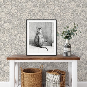Leaves and Flowers Wallpaper, Floral Peel and Stick Wallpaper / Removable Wallpaper