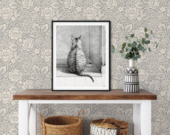 Leaves and Flowers Wallpaper, Floral Peel and Stick Wallpaper / Removable Wallpaper