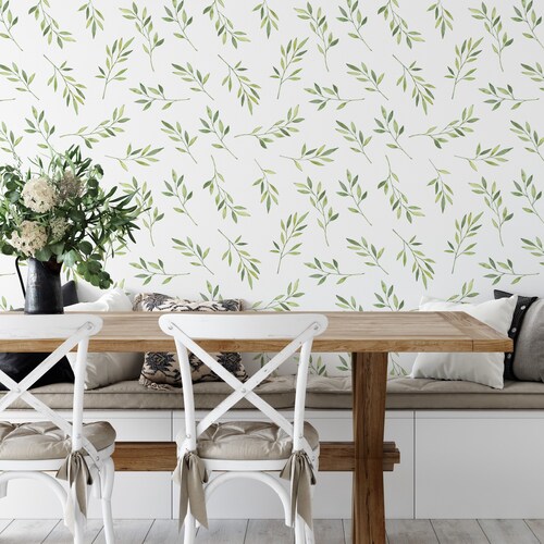 Green Leaf Peel and Stick Wallpaper: Botanical Removable Wall Decor