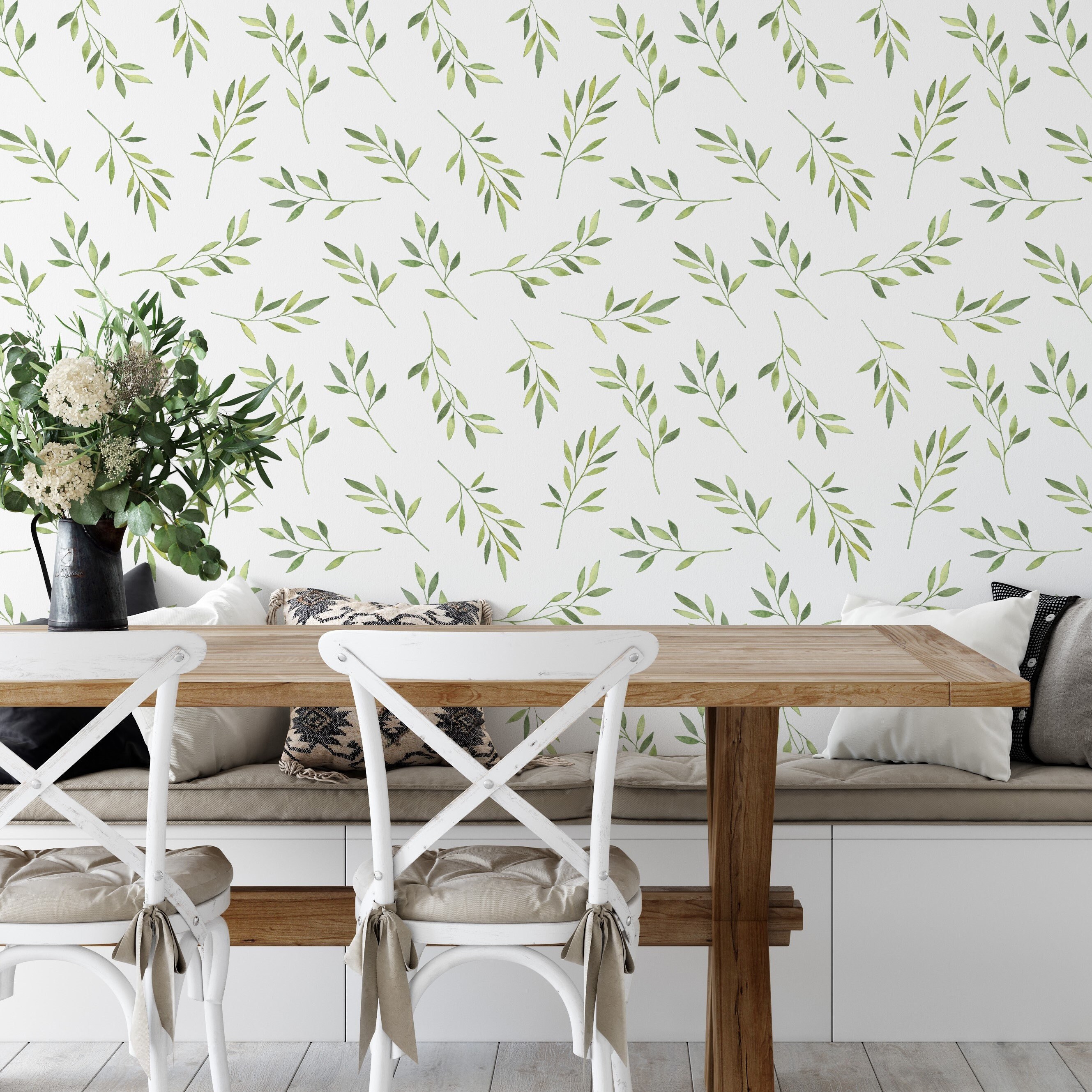 Green Leaf Removable Wallpaper / Peel and Stick Wallpaper / Etsy