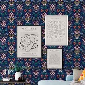 Bouquet Block Print Floral Peel and Stick Wallpaper / Removable Wallpaper