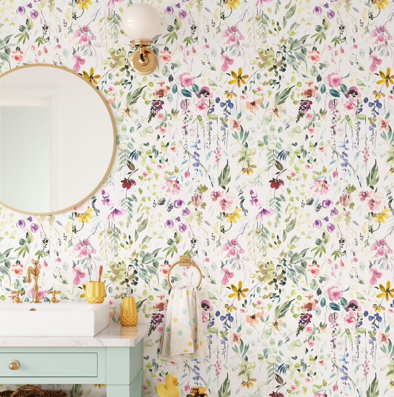 Watercolor Wildflowers Peel and Stick Wallpaper / Removable - Etsy