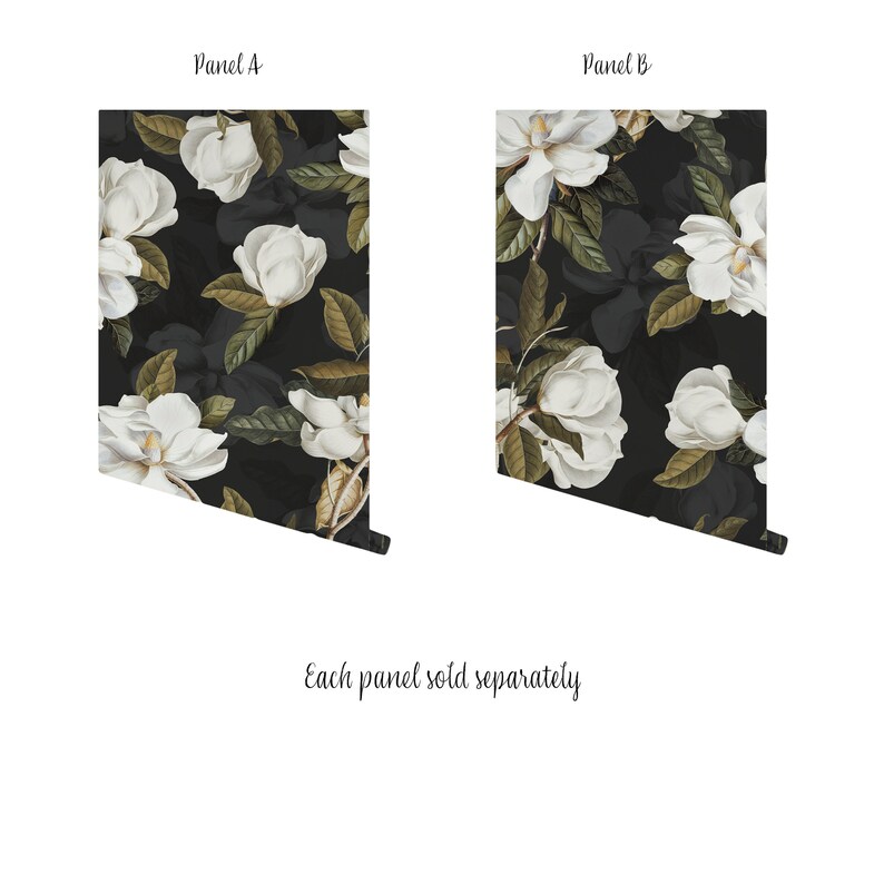 Panels of bathroom with a bathtub and Southern Magnolia Flower, Floral Wall Peel and Stick Wallpaper