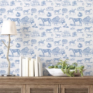 Horse Toile Peel and Stick Wallpaper /Derby Toile Wallpaper / Removable Wallpaper