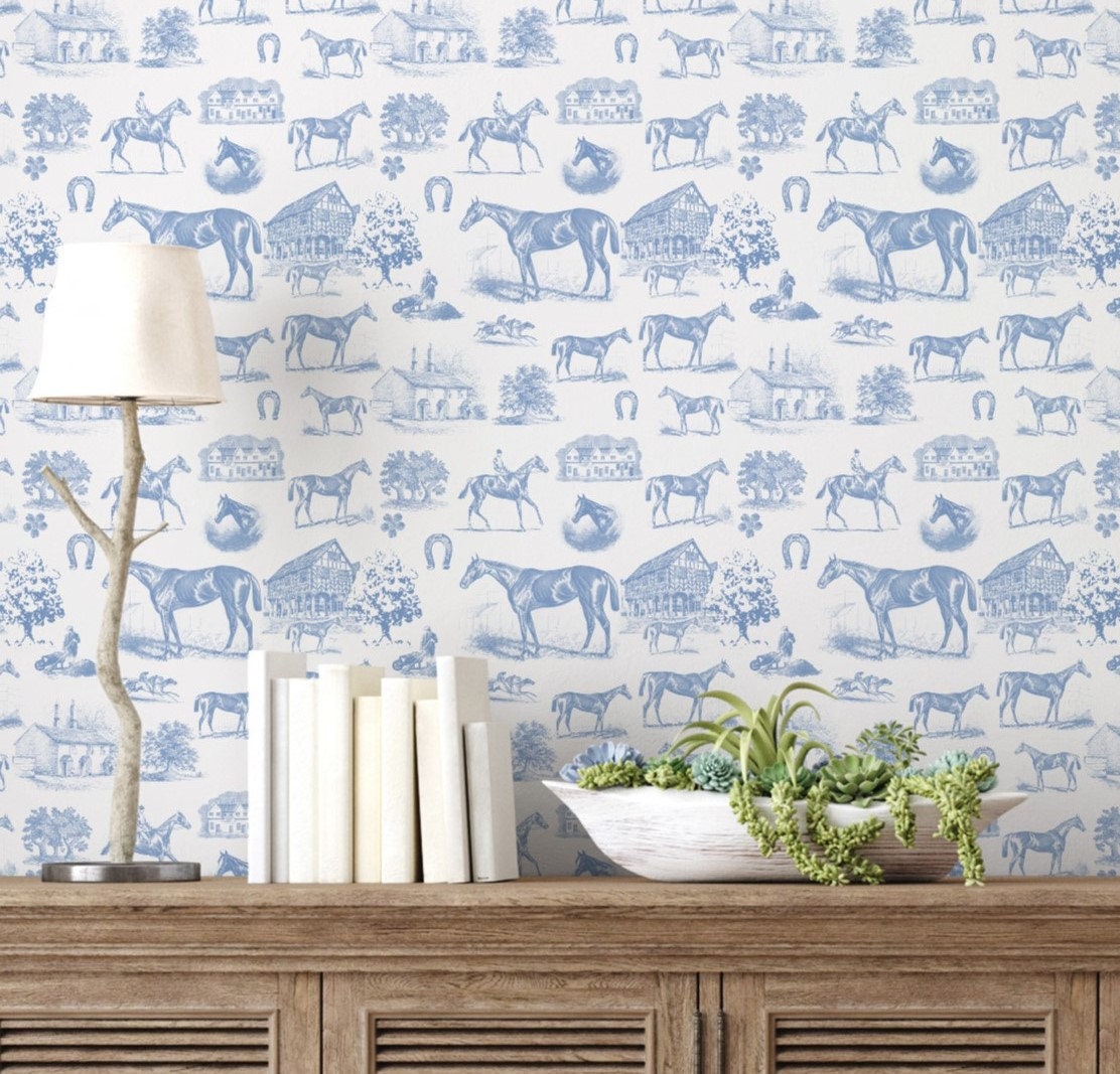 Horse Toile Peel and Stick Wallpaper /derby Toile Wallpaper