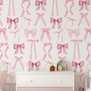 Pink Bows Peel and Stick Wallpaper: Coquette Removable Wall Decor