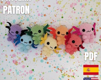 Ajolote amigurumi mini llavero, patrón axolotl Español,PDF english Crochet, ganchillo Figura animalitos