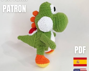 Patrón Yoshi Amigurimi PDF español/ english patrón Crochet Yoshi Super mario Ganchillo