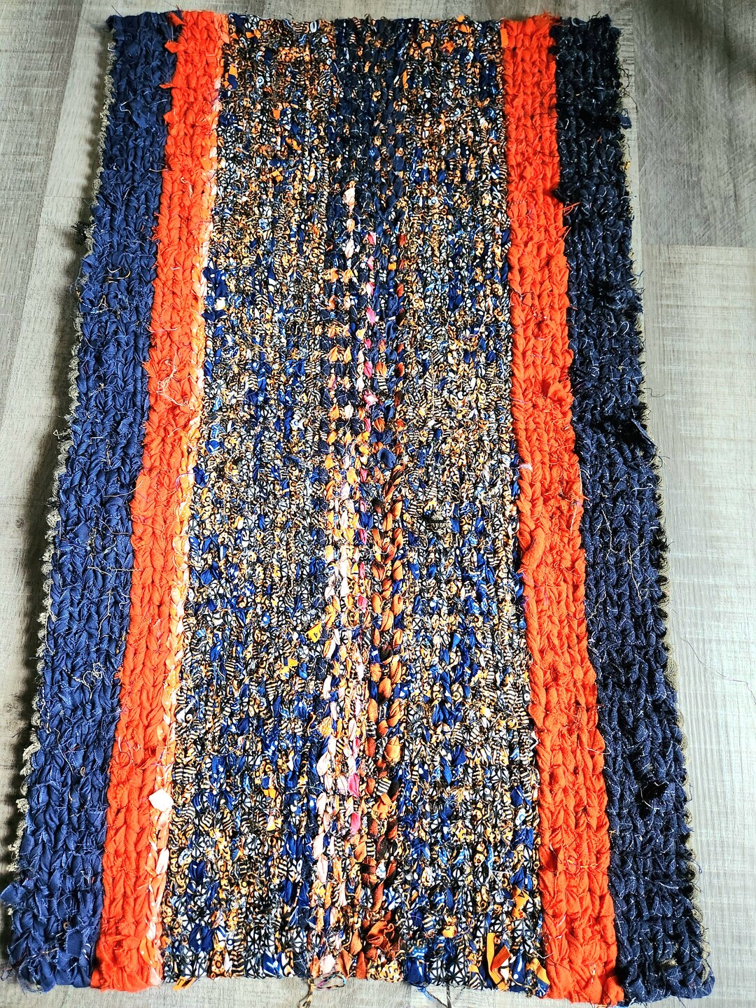 Shed Rag Handmade Thick Rag Rug for the NFL Bear Fan. This Orange and Blue Rug ...