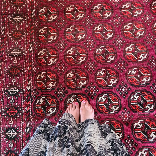 Handknotted Vintage turkomen rug, turkish rug.