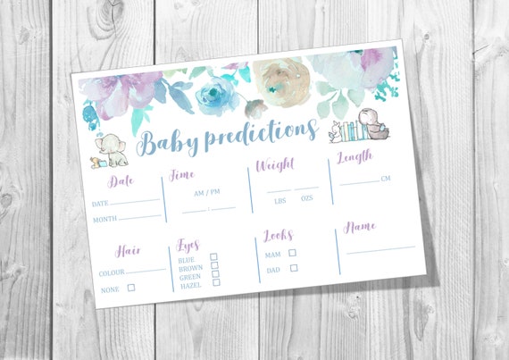 Personalised Baby Shower Card Games pack /'Elephant/' Party x10 Baby Predictions