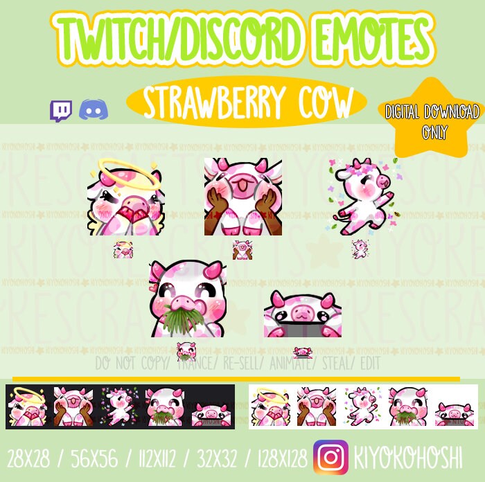 Twitch Discord Emotes Strawberry Cow 5 Pack - Etsy