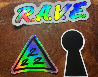 RAVE/222 g Jones inspired vinyl Holographic sticker pack