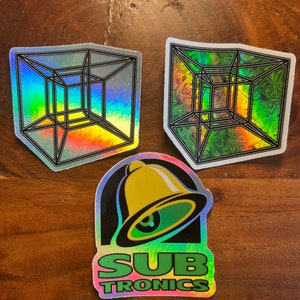 Pacote de adesivos holográficos de vinil Tesseract Subtronics de 2,5 polegadas