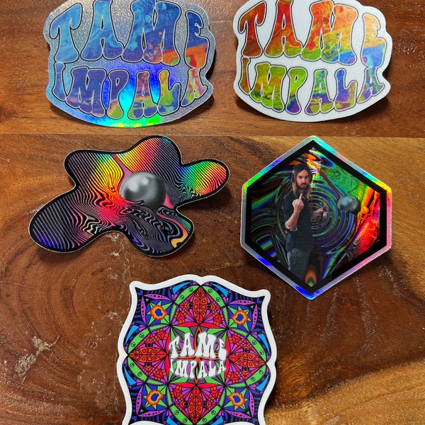 Tame Impala holographic vinyl sticker pack 2-2.5 inch stickers + currents magnet