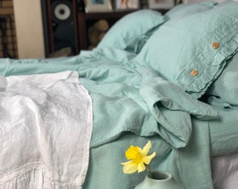 Items Similar To Grayish Blue Linen Duvet Cover 92x96 106x96