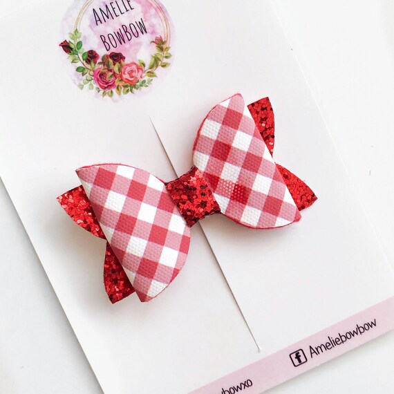 School Bows Glitter Hair Bows Red Gingham School Hair Bow