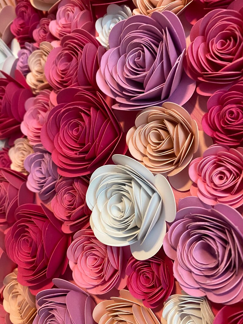 Hand Rolled Cardstock Paper Flowers Wall Art Pink Artwork Etsy