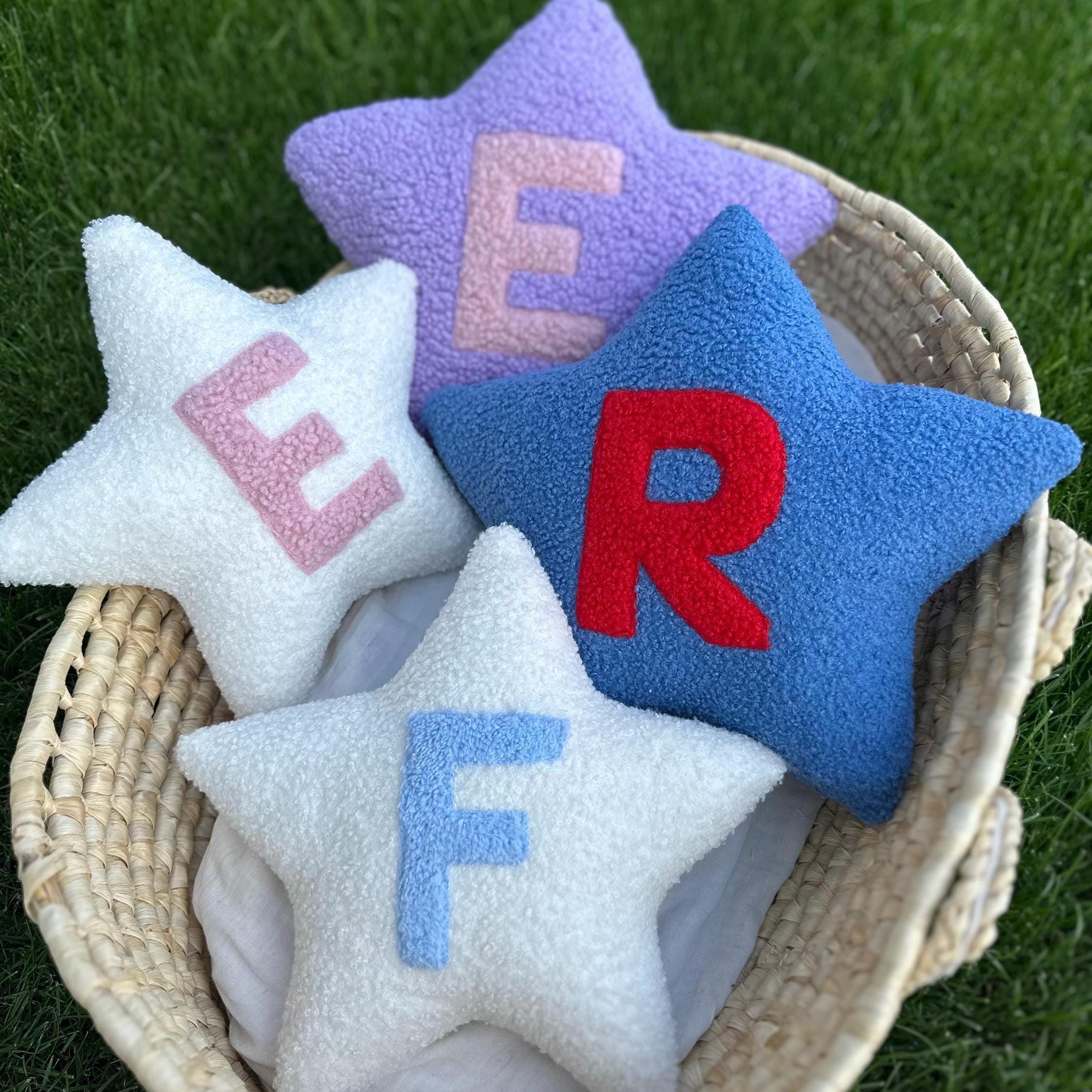 Personalized Star Name Pillow, Custom Letter Nursery Decor, Baby Shower Gift, Soft Plush Initial Cushion, Newborn Room Decor, Plush pillow