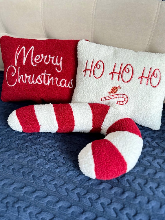 Weihnachtskissen, Frohe Weihnachten Kissen, Ho Ho Ho Kissen, Zuckerstangenkissen, Weihnachts Dekokissen Geschenk
