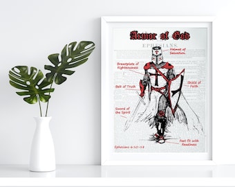 Tamaño de 8,5" x 11" SIN MARCO - Póster de la Armadura de Dios con fondo de las Escrituras - Impresión digital