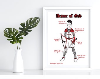 FEMALE - 8.5" x 11" Size UNFRAMED - Armor of God Poster with white background - Digital Print