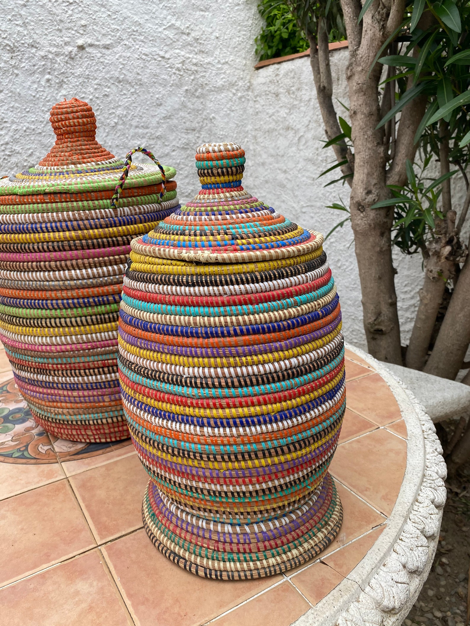 Cesta africana con tapa cestas redondas senegalesas tejidas a | Etsy