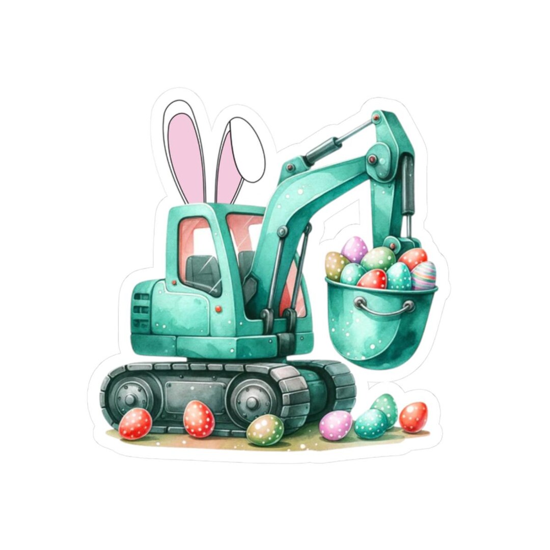 Easter Bunny Excavator Stickers - Cute Construction Theme, Spring Decor ...