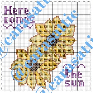 Here Comes the Sun Sunflower Cross Stitch Pattern PDF