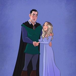 Draw yourself as a disney prince and princess | custom unique personalized gift | Cartoon Family Portrait with pet  Download |illustration