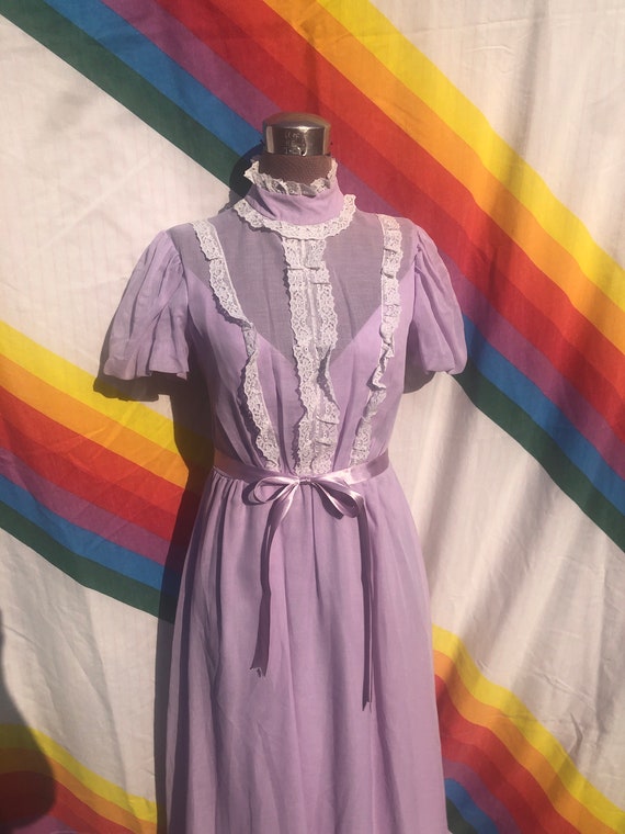 70s Lavendar Bridesmaid Maxi Dress / Cottagecore … - image 3