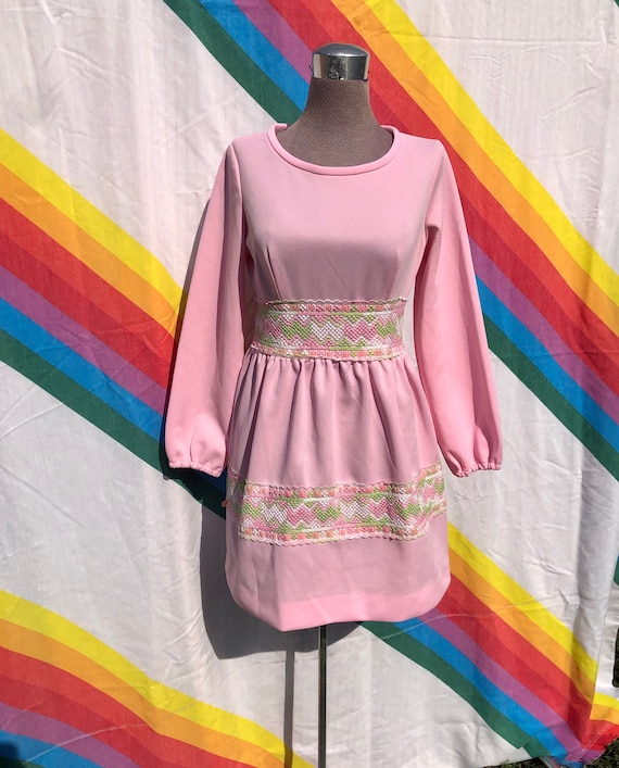 60s Pink Bishop Sleeve Minidress