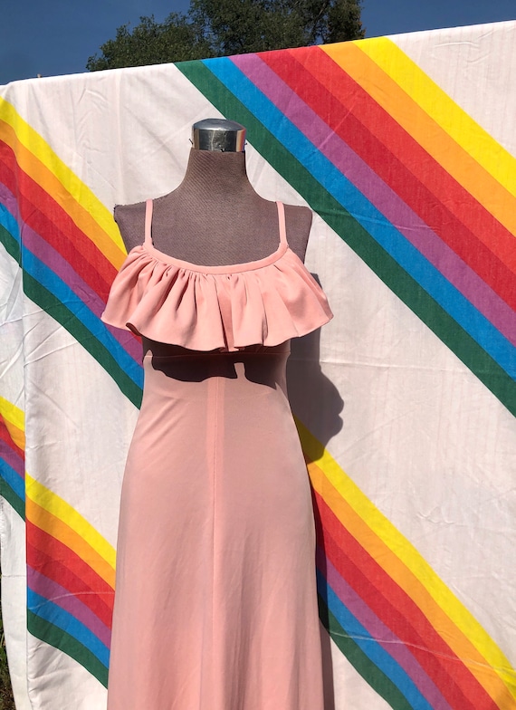 70s Vintage Womens Prom Dress / Zum Zum Ruffle Pin