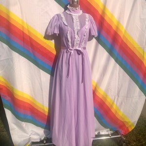 70s Lavender Bridesmaid Maxi Dress / Cottagecore Prairie High-collar