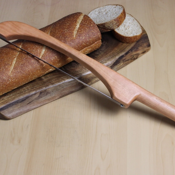 Cherry Wood Bow Bread Knife,16" Stainless Steel Serrated Bagels Cutter, Sourdough Bread Knife, Egg and Vegetable Slicer,Gift For Sister